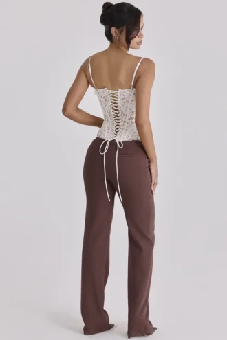 Chiara Espresso-braune Hose mit geradem Bein
