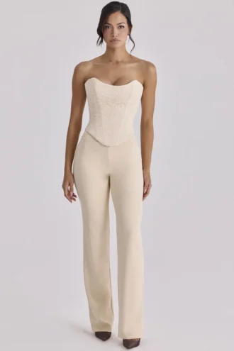 Chiara Vintage Elfenbein Crepe-Hose mit geradem Bein