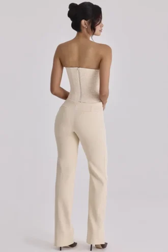Chiara Vintage Elfenbein Crepe-Hose mit geradem Bein