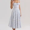 Chiarina – hellblaues Midi-Kleid aus Stretch-Baumwolle mit Vichy-Karomuster