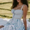 Chiarina – hellblaues Midi-Kleid aus Stretch-Baumwolle mit Vichy-Karomuster