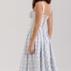 Chiarina – hellblaues Midi-Kleid aus Stretch-Baumwolle mit Vichy-Karomuster