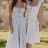 Chiarina – hellblaues Midi-Kleid aus Stretch-Baumwolle mit Vichy-Karomuster