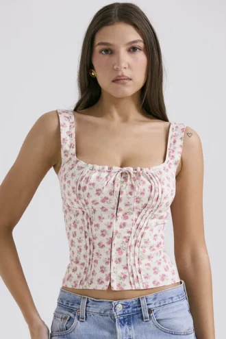 Chicca Oberteil mit weißem Rosenknospen-Print