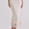 Ciara Vintage Midi-Rock aus elfenbeinfarbenem Satin und Spitze Ciara Vintage Midi-Rock aus elfenbeinfarbenem Satin und Spitze
