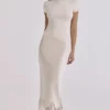 Ciara Vintage Midi-Rock aus elfenbeinfarbenem Satin und Spitze Ciara Vintage Midi-Rock aus elfenbeinfarbenem Satin und Spitze