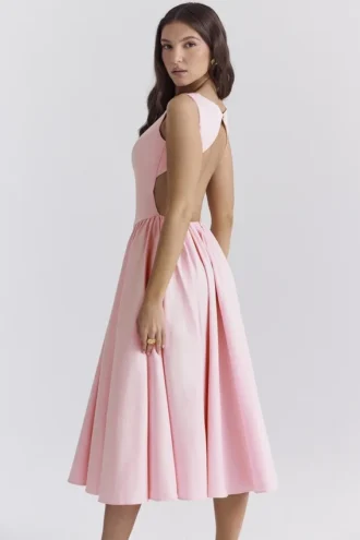 Cindy Ballerina Pink Twill Midi-Sommerkleid