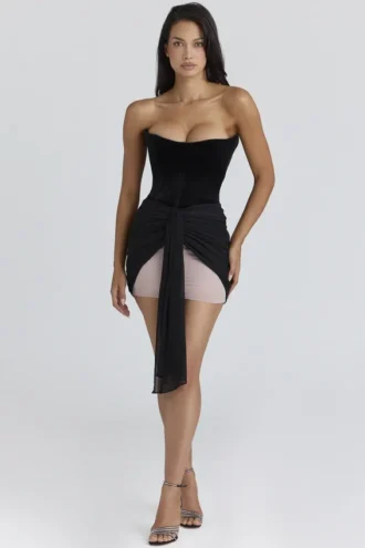 Clara Mini-Kleid aus schwarzem und rosafarbenem Chiffon – Limited Edition