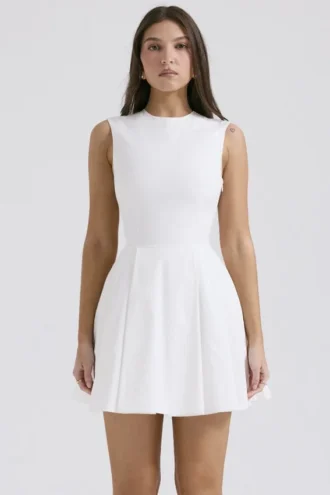 Claretta Weißes plissiertes Baumwoll-Minikleid