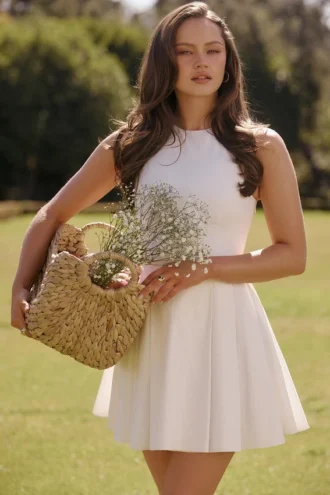 Claretta Weißes plissiertes Baumwoll-Minikleid