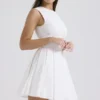 Claretta Weißes plissiertes Baumwoll-Minikleid