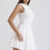 Claretta Weißes plissiertes Baumwoll-Minikleid