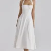 Claudia – Weißes Midi-Kleid aus Baumwolle mit Neckholder