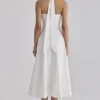 Claudia – Weißes Midi-Kleid aus Baumwolle mit Neckholder