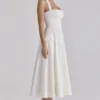 Claudia – Weißes Midi-Kleid aus Baumwolle mit Neckholder