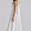 Claudia – Weißes Midi-Kleid aus Baumwolle mit Neckholder