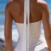 Claudia – Weißes Midi-Kleid aus Baumwolle mit Neckholder