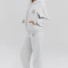 Mirage Hellgrau melierter Baumwoll-Fleece-Hoodie mit durchgehendem Reißverschluss