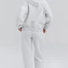 Mirage Hellgrau melierter Baumwoll-Fleece-Hoodie mit durchgehendem Reißverschluss