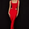 Colette Scarlet Satin-Midirock mit niedriger Taille Colette Scarlet Satin-Midirock mit niedriger Taille