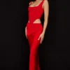 Colette Scarlet Satin-Midirock mit niedriger Taille Colette Scarlet Satin-Midirock mit niedriger Taille