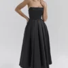 Contessa Schwarzes trägerloses Midi-Korsetts-Kleid aus Satin Contessa Schwarzes trägerloses Midi-Korsetts-Kleid aus Satin