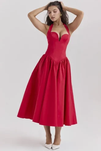 Coquette Scarlet Neckholder-Midi-Kleider