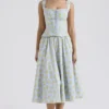 Cora Midi-Rock aus Baumwolle mit zartblauem Vintage-Blumenprint