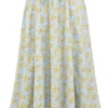 Cora Midi-Rock aus Baumwolle mit zartblauem Vintage-Blumenprint