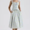 Cora Midi-Rock aus Baumwolle mit zartblauem Vintage-Blumenprint