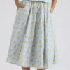 Cora Midi-Rock aus Baumwolle mit zartblauem Vintage-Blumenprint