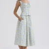 Cora Midi-Rock aus Baumwolle mit zartblauem Vintage-Blumenprint