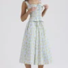 Cora Midi-Rock aus Baumwolle mit zartblauem Vintage-Blumenprint