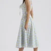 Cora Midi-Rock aus Baumwolle mit zartblauem Vintage-Blumenprint