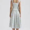 Cora Midi-Rock aus Baumwolle mit zartblauem Vintage-Blumenprint