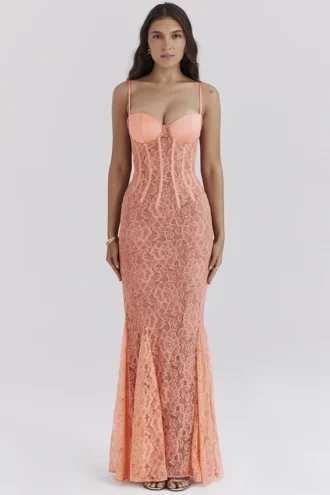 Cordelia Sorbet Lace Godet Maxikleid