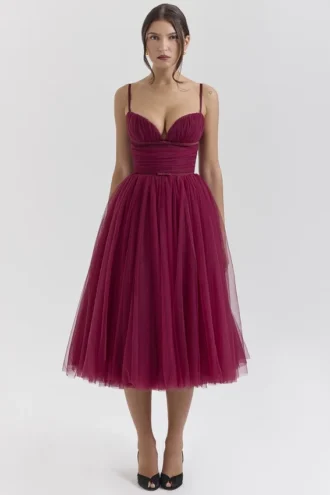 Countess Cabernet Tüll-Midi-Kleid