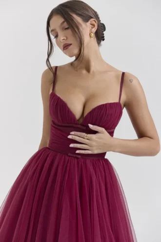Countess Cabernet Tüll-Midi-Kleid