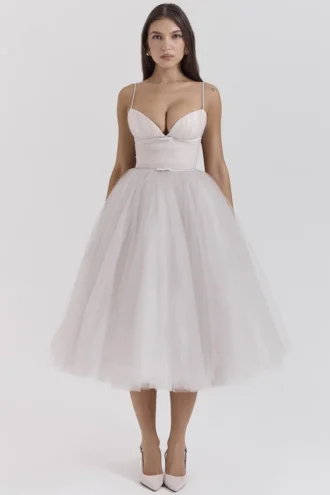 Countess French Dove Tüll-Midi-Kleid