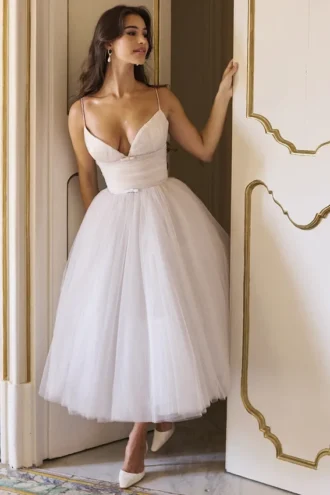 Countess French Dove Tüll-Midi-Kleid