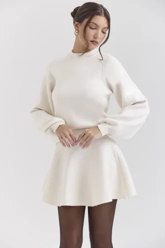 Cressida Cremefarbener Pullover aus schwerer Strickmischung aus Wolle und Kaschmir