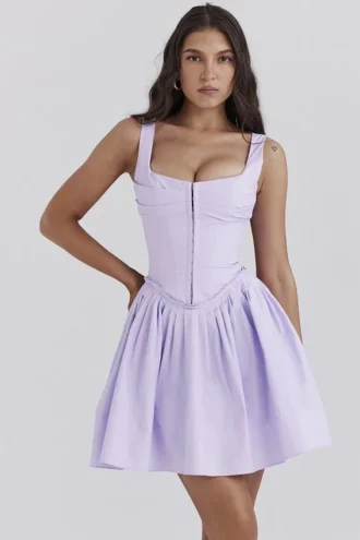 Cupid Orchid Plissee-Mini-Kleid aus Baumwolle
