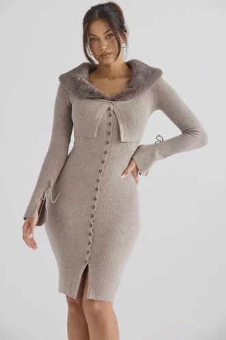 Dahlia Beige Kaschmir-Strickjacke