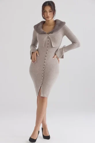 Dahlia Beige Kaschmir-Strickjacke