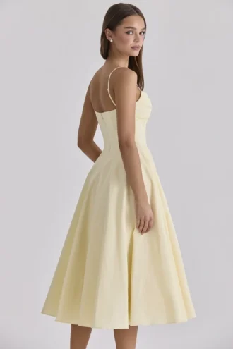 Dahlia Lemon Baumwoll-Midi-Sommerkleid im Prinzess-Schnitt