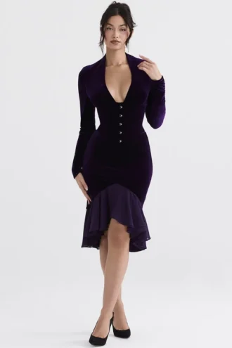 Dahna – Dunkelviolettes Samt-Korsetts-Kleid
