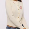 Daisie Elfenbein-Strickjacke aus Wolle und Kaschmir mit Blumenstickerei