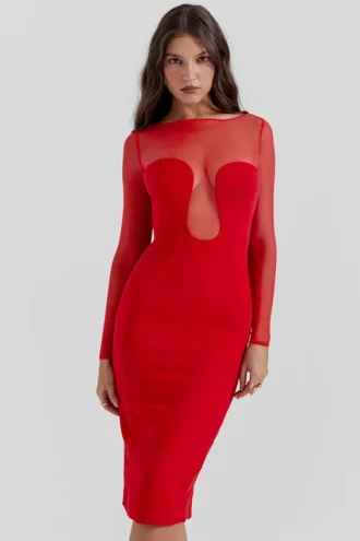 Darcy Scarlet Plunge Midi-Kleid