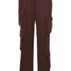 Daria Cargo-Hose aus schokoladenbraunem Satin Daria Cargo-Hose aus schokoladenbraunem Satin