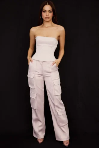 Daria Crystal Satin Cargo-Hose mit geradem Bein